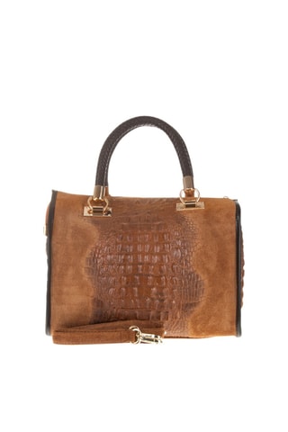 Leren Handtas Camel en Zwart - Bruin