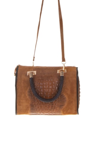 Leren Handtas Camel en Zwart - Bruin