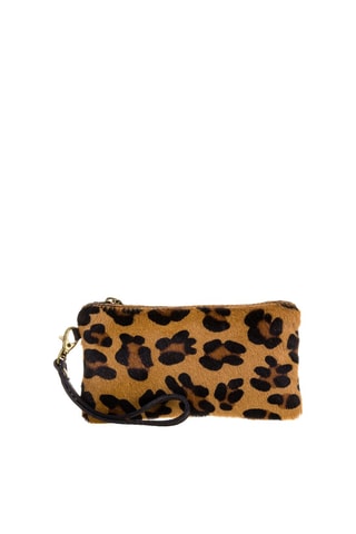 Leren Clutch Camel en Zwart - Bruin