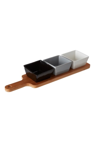 3 boles de presentación de porcelana con bandeja de bambú Soirée - 40 x 10 x 7 cm