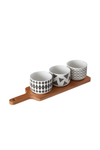 3 boles de presentación de porcelana con bandeja de bambú Soirée - 40 x 10 x 7 cm