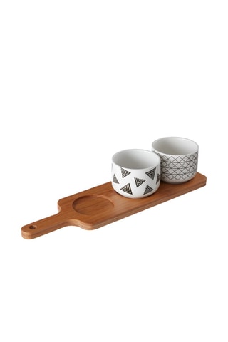 3 boles de presentación de porcelana con bandeja de bambú Soirée - 40 x 10 x 7 cm