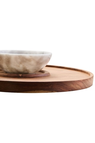 Fuente para servir de madera de acacia y bol de mármol -