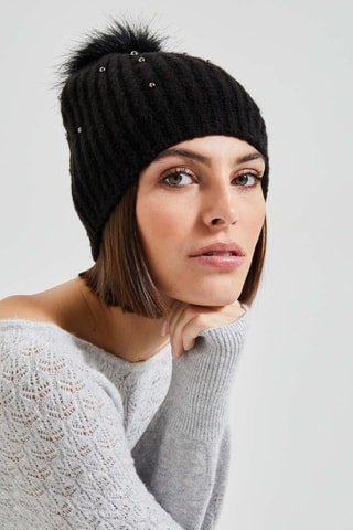 Berretto con pompon - Nero