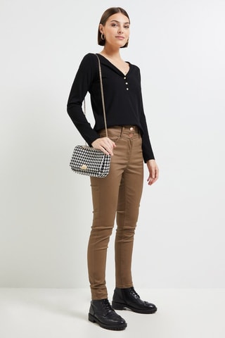 Pantaloni slim a vita alta - Marrone