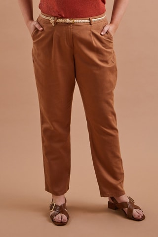 Pantaloni chino in lino - Cammello