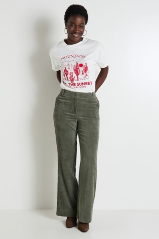 Pantaloni flare in velluto a vita alta - Kaki