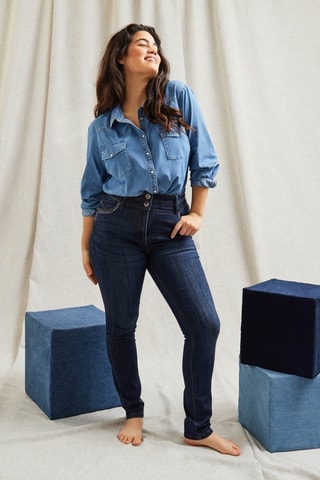 Jeans slim a vita alta - Blu scuro