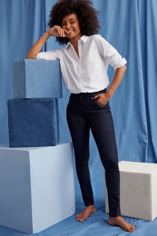 Jeans slim a vita alta - Blu scuro