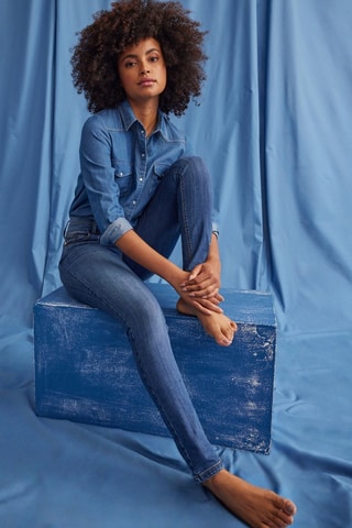 Jeans slim a vita alta - Blu scuro