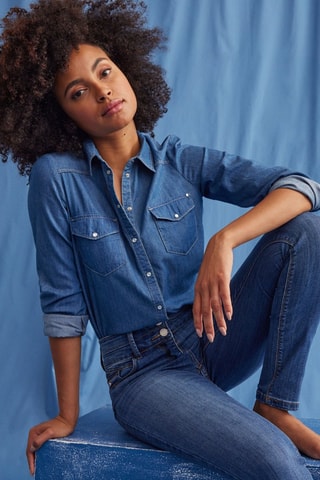 Jeans slim a vita alta - Blu scuro
