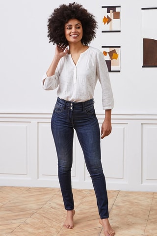 Jeans slim a vita alta - Blu scuro
