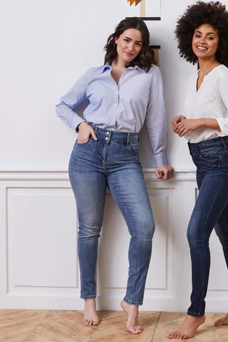 Jeans slim a vita alta - Blu scuro
