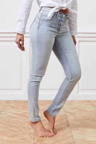 Jeans slim a vita alta - Celeste
