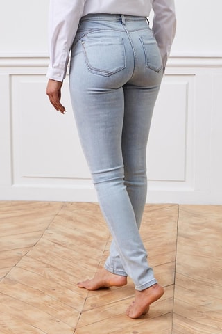 Jeans slim a vita alta - Celeste