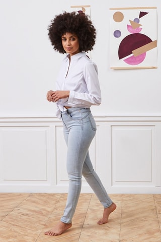Jeans slim a vita alta - Celeste