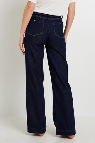 Jeans larghi a vita alta - Blu scuro