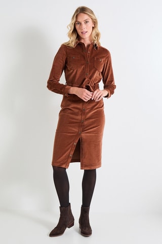 Abito a camicia in velluto - Cammello