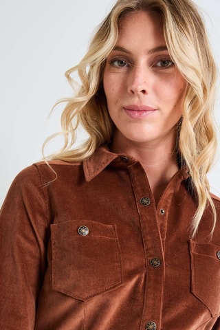 Abito a camicia in velluto - Cammello