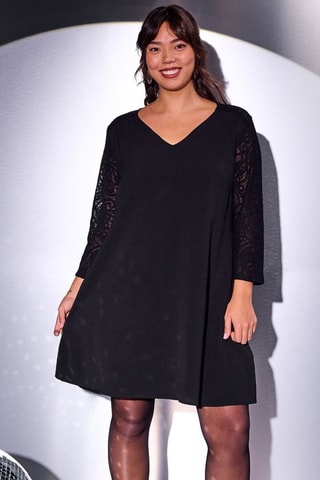 Abito a trapezio bimateriale - Nero
