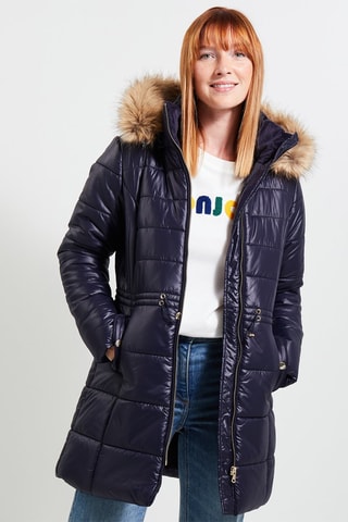 Piumino lungo con cappuccio - Navy