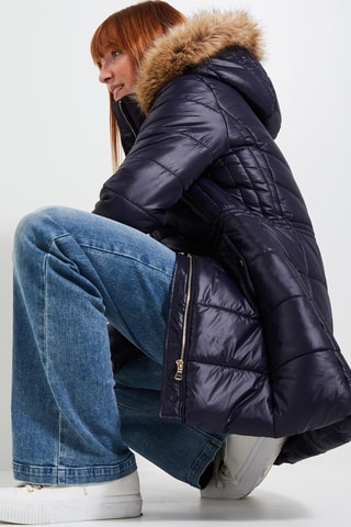 Piumino lungo con cappuccio - Navy