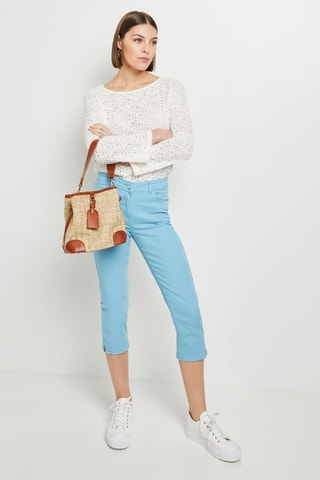 Pinocchietto in jeans a vita alta - Celeste