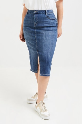 Gonna taglio dritto in jeans - Blu