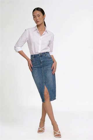Gonna taglio dritto in jeans a vita alta - Blu