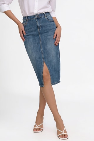Gonna taglio dritto in jeans a vita alta - Blu