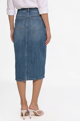 Gonna taglio dritto in jeans a vita alta - Blu