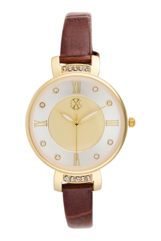 Reloj de cuarzo de poliuretano - Marrón oscuro y dorado