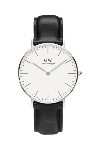 Montre à quartz en cuir - Noir et argenté