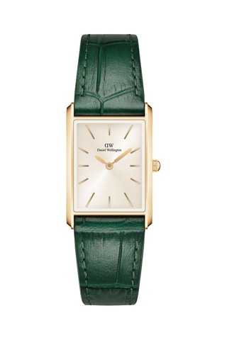 Montre à quartz en cuir - Vert et doré