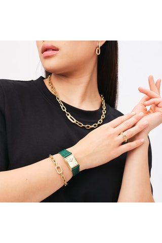 Montre à quartz en cuir - Vert et doré