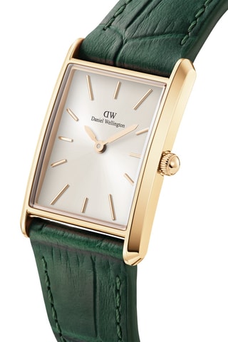 Montre à quartz en cuir - Vert et doré