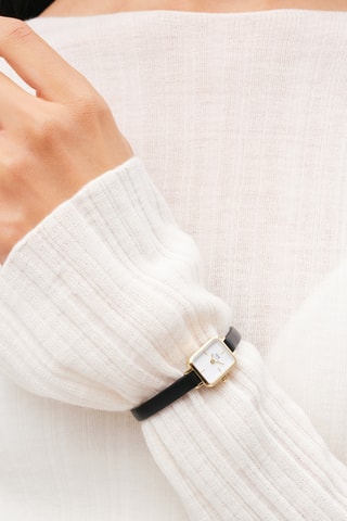 Montre à quartz en cuir - Noir et doré