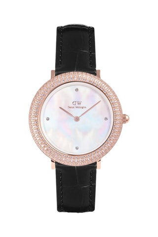 Montre à quartz en cuir - Noir et rose