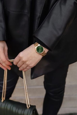 Montre à quartz en acier et plaqué or jaune Iconic Link Emerald - TICKET ACHAT