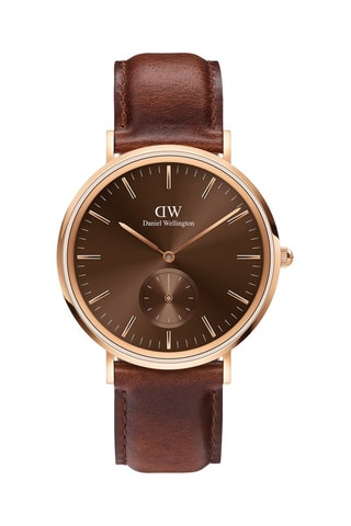 Montre à quartz en cuir - Marron et doré