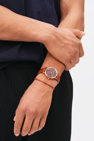 Montre à quartz en cuir - Marron et doré