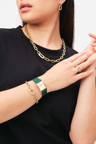 Montre à quartz en cuir - Vert et doré