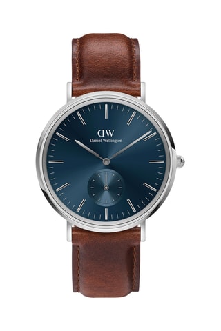 Montre à quartz en cuir - Marron et argenté