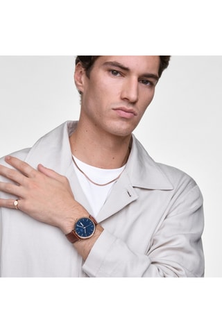 Montre à quartz en cuir - Marron et doré