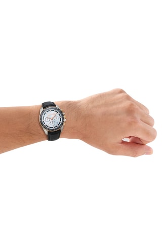 Reloj de cuarzo de piel - Cronógrafo - Negro y plateado