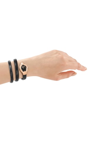 Reloj de cuarzo de acero - Negro y rosa dorado