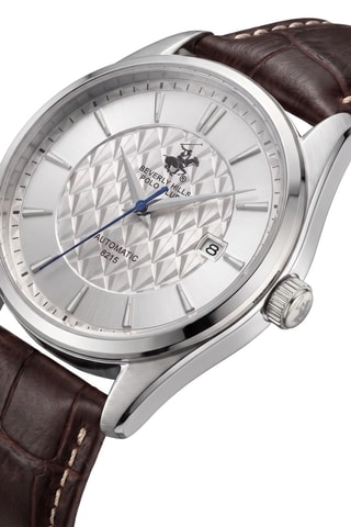 Reloj automático de piel - Marrón y plateado