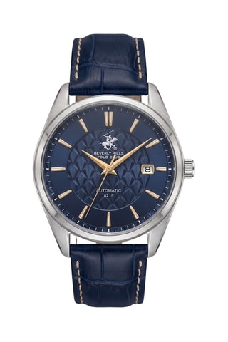 Reloj automático de piel - Azul y plateado