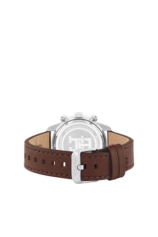 Leren Quartz Horloge - Chronograaf - Bruin en Zilverkleurig