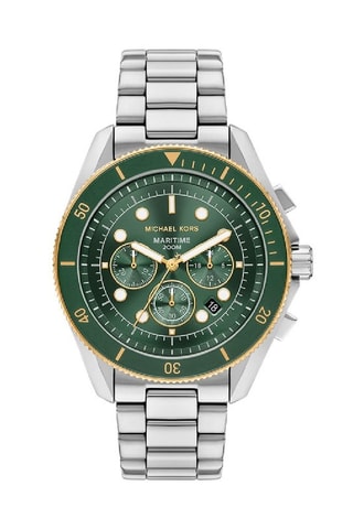 Stalen Quartz Horloge - Chronograaf - Zilverkleurig en Groen